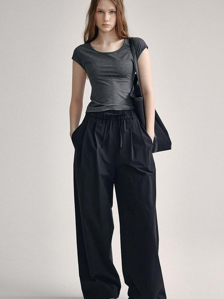 fano Soft Stretch Polyester Round Neck Minimalist Women Black Basic Crop Tops