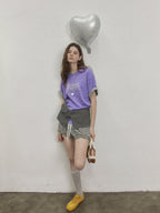 Lofi choose High Waist Relaxed Fit Women Office Commuter Black Apricot Striped Mini Shorts