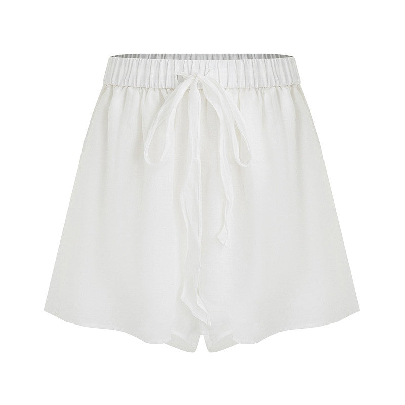 unspoken_Pure_Ramie_Tie_Waist_Straight_Leg_Minimal_Workwear_Women_White_Mid-Length_Shorts_MISSTT