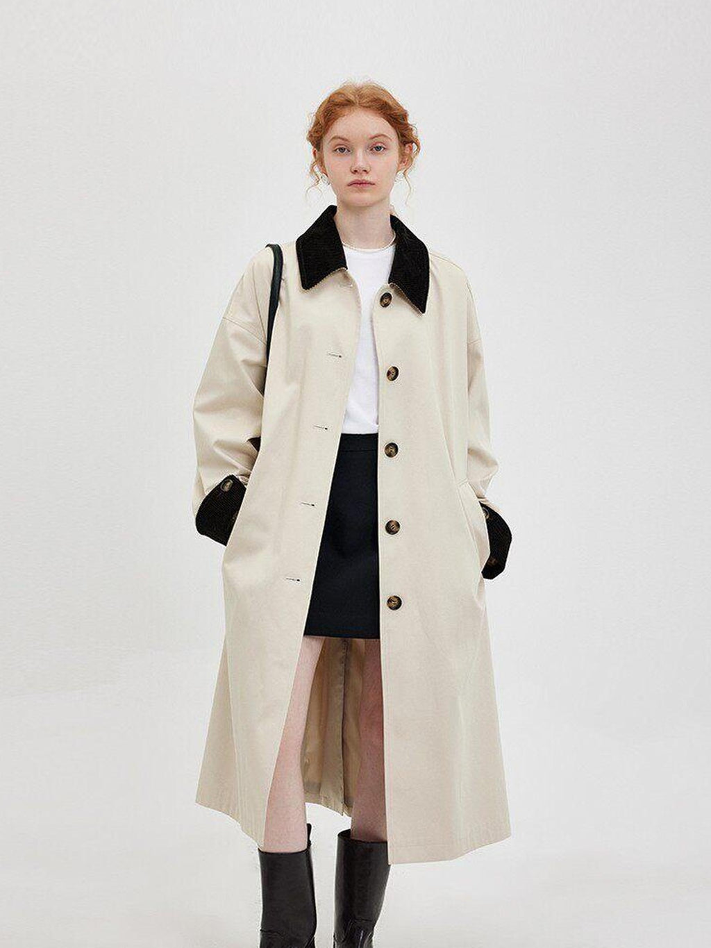 fano Single Breasted Stand Collar Relaxed Fit Women Polyester Lined Trench Coats