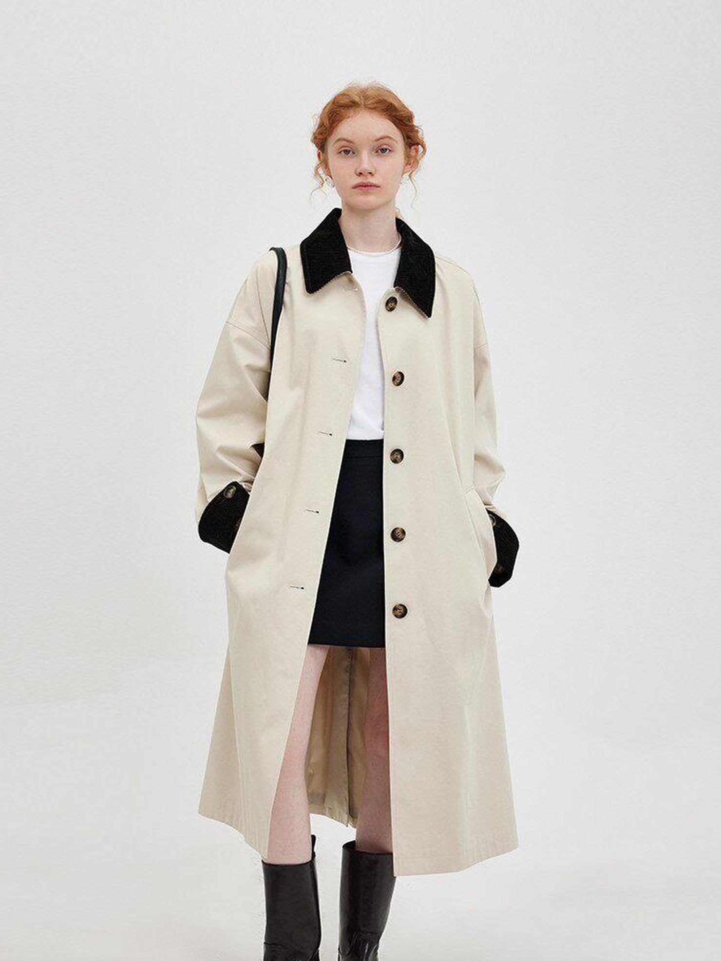 fano Single Breasted Stand Collar Relaxed Fit Women Polyester Lined Trench Coats