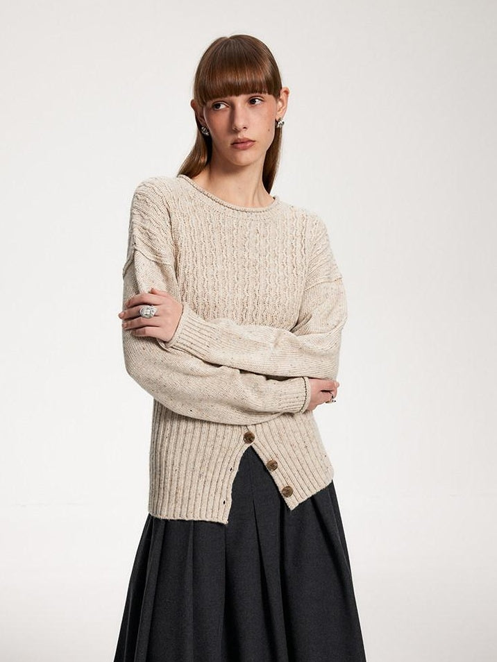 someone sometimes Acrylic Blend Speckled Beige Crew Neck Pullover Office Knitwear Sweaters