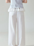 fano Pure Cotton Elastic Waist Loose Korean Office Natural Waist White Straight Pants