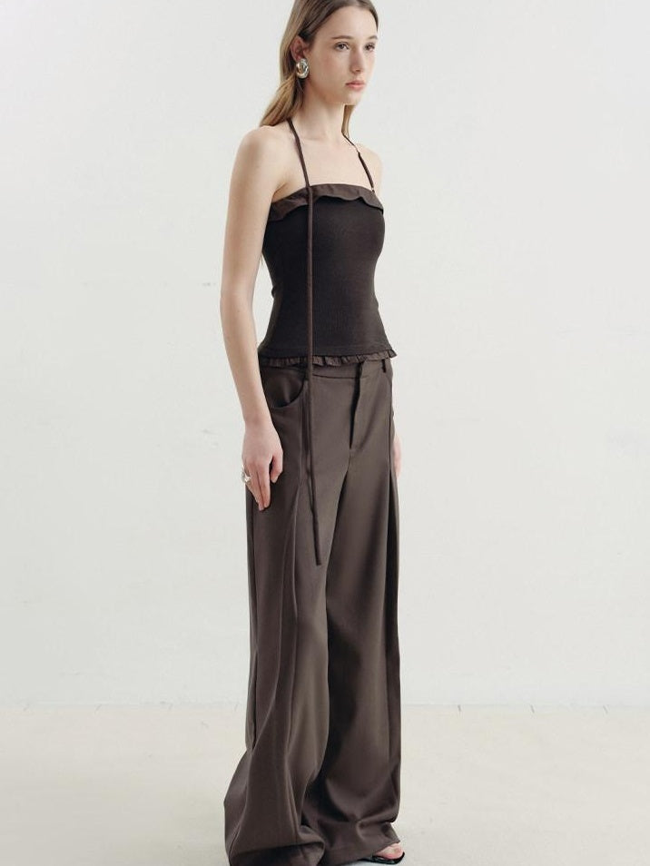 someone sometimes Ruffle Trim Backless Slim Fit Versatile Viscose Nylon Tank Camisoles