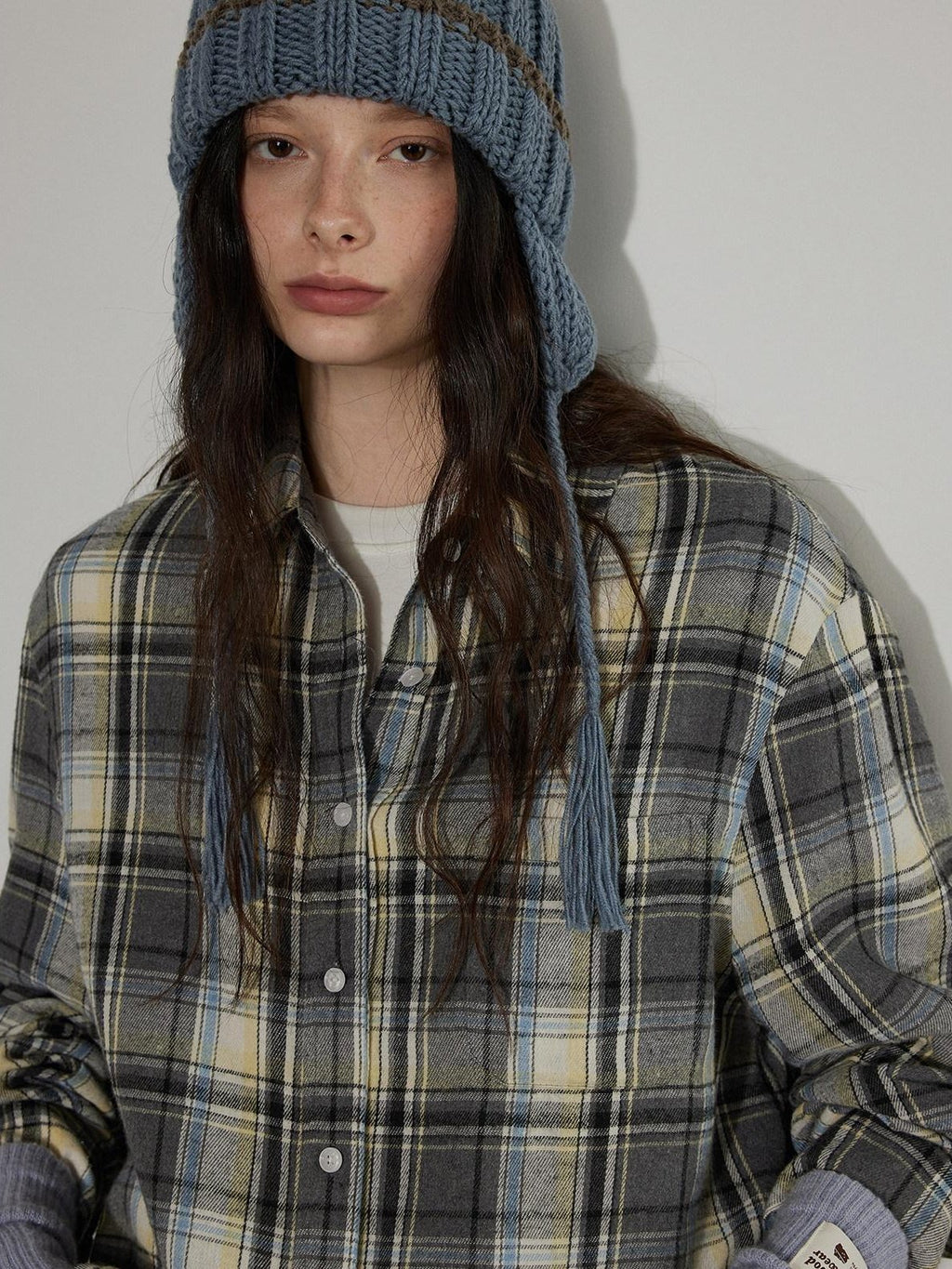 Lofi choose Loose Fit Plaid Button Front Collared Long Sleeve Commuter For Women Shirts