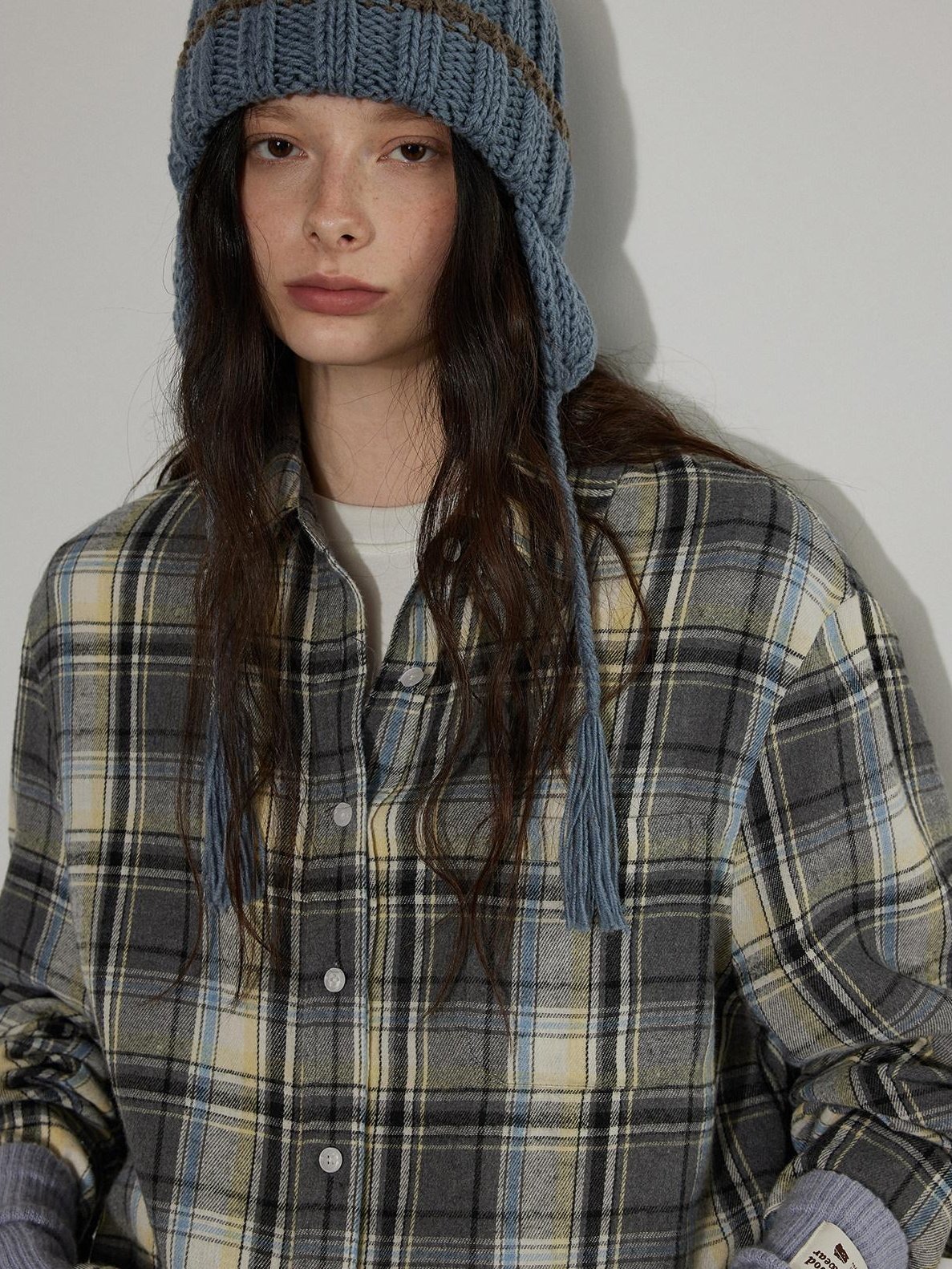Lofi choose Loose Fit Plaid Button Front Collared Long Sleeve Commuter For Women Shirts