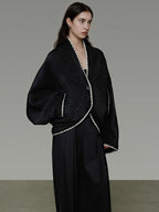 unspoken Minimalist Commuter Tailored Oversized V-neck Short Black Women Wool Coats