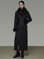 unspoken Warm Buttoned Panel Slim High Waist Long Sleeve Women Black Top & Skirt Sets
