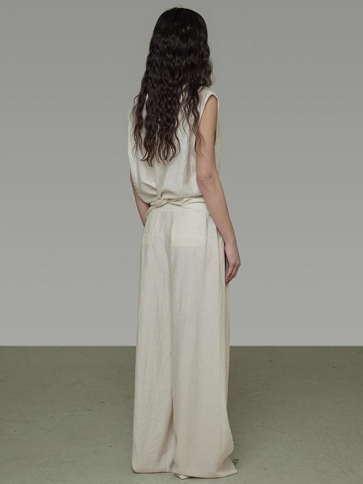 unspoken Breathable Linen Blend Sleeveless V-neck Tie Front Loose Fit Work White Blouses