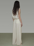 unspoken Breathable Linen Blend Sleeveless V-neck Tie Front Loose Fit Work White Blouses