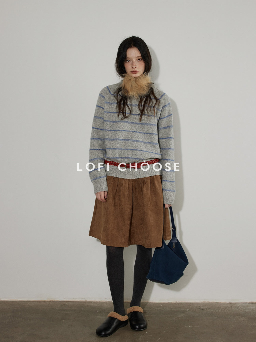 Lofi choose Acrylic Wool Blend Office Loose Fit Striped Pullover Crewneck Women Sweaters