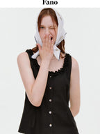 fano Figure Flattering Round Neck Black Two Piece Women S M L Top & Skirt Sets