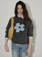 Lofi choose Office Ready Loose Pullover Crewneck Women Floral Knit Wool Blend Sweaters