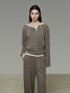 unspoken Colorblock Hooded Loose Two Piece High Waist Pants Women Casual Lounge Sets