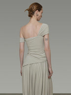 unspoken Minimalist Viscose Short Sleeve Two Piece Women Sage Green Top & Skirt Sets