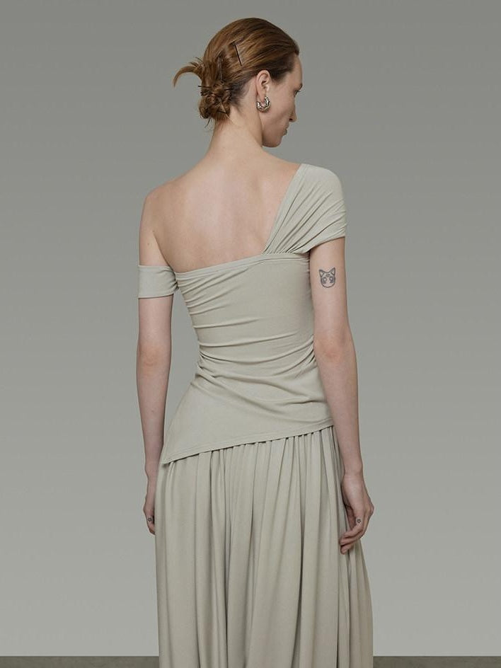 unspoken Minimalist Viscose Short Sleeve Two Piece Women Sage Green Top & Skirt Sets