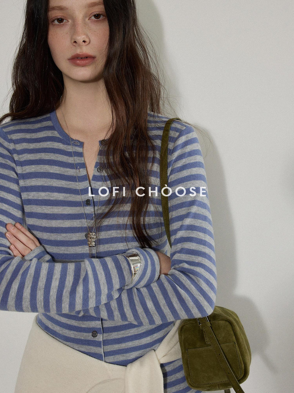 Lofi choose Wool Blend Slim Fit Striped Commuter Women Button Front Knitwear Cardigans