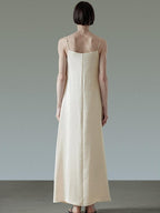 unspoken Satin Minimal V-neck Camisole Natural Waist City Commuter Women Maxi Dresses