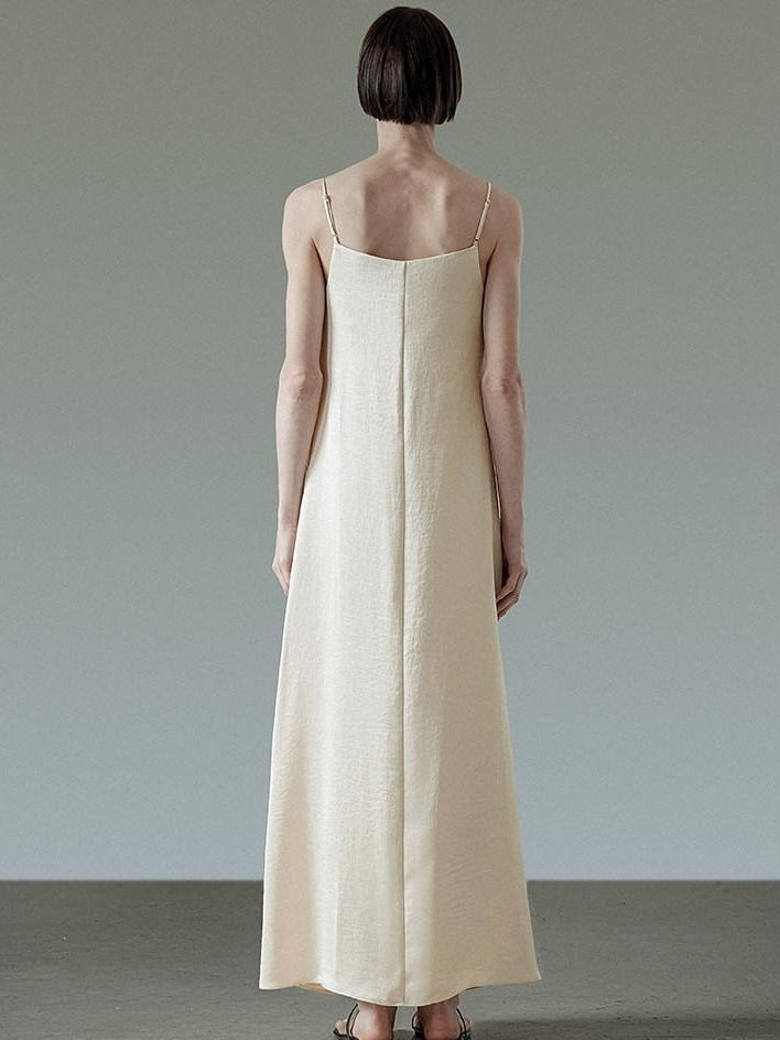 unspoken Satin Minimal V-neck Camisole Natural Waist City Commuter Women Maxi Dresses