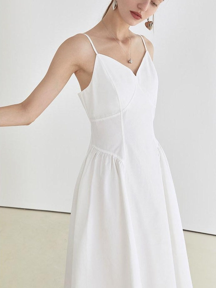 fano 100 Percent Cotton Minimalist Commuter Loose Waist V-neck Camisole Maxi Dresses