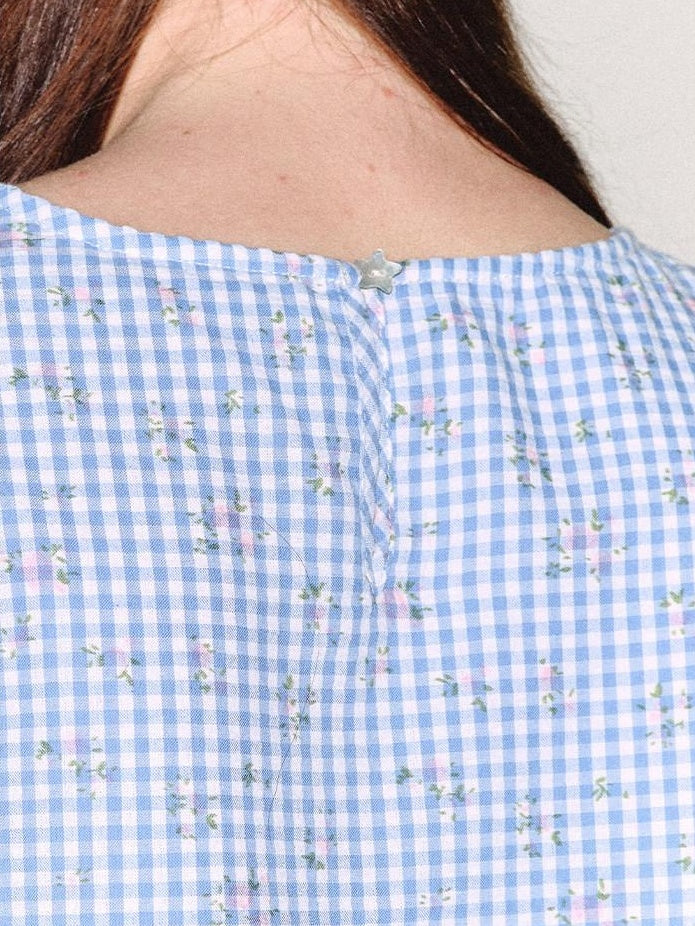 fano 100 Percent Cotton Floral Gingham Ruffle Straight Fit Off Shoulder Crop Tops
