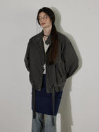 Lofi choose Breathable Drawstring Oversized Commuter Women Button Mud Gray Denim Jackets