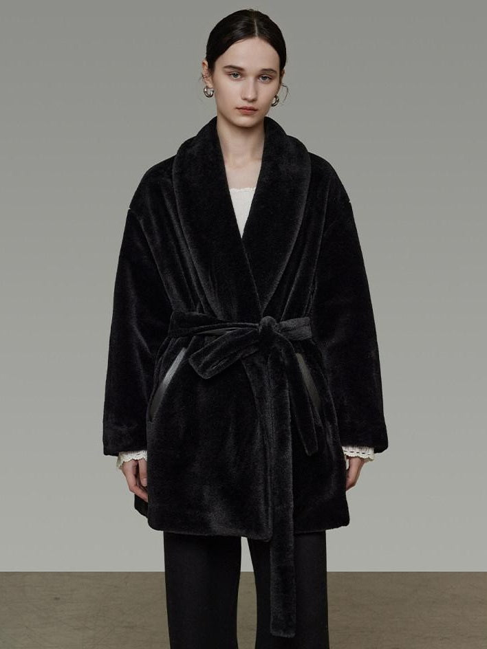 unspoken Warm V-neck Minimal Commuter Loose Midlength Women Everyday Black Long Coats