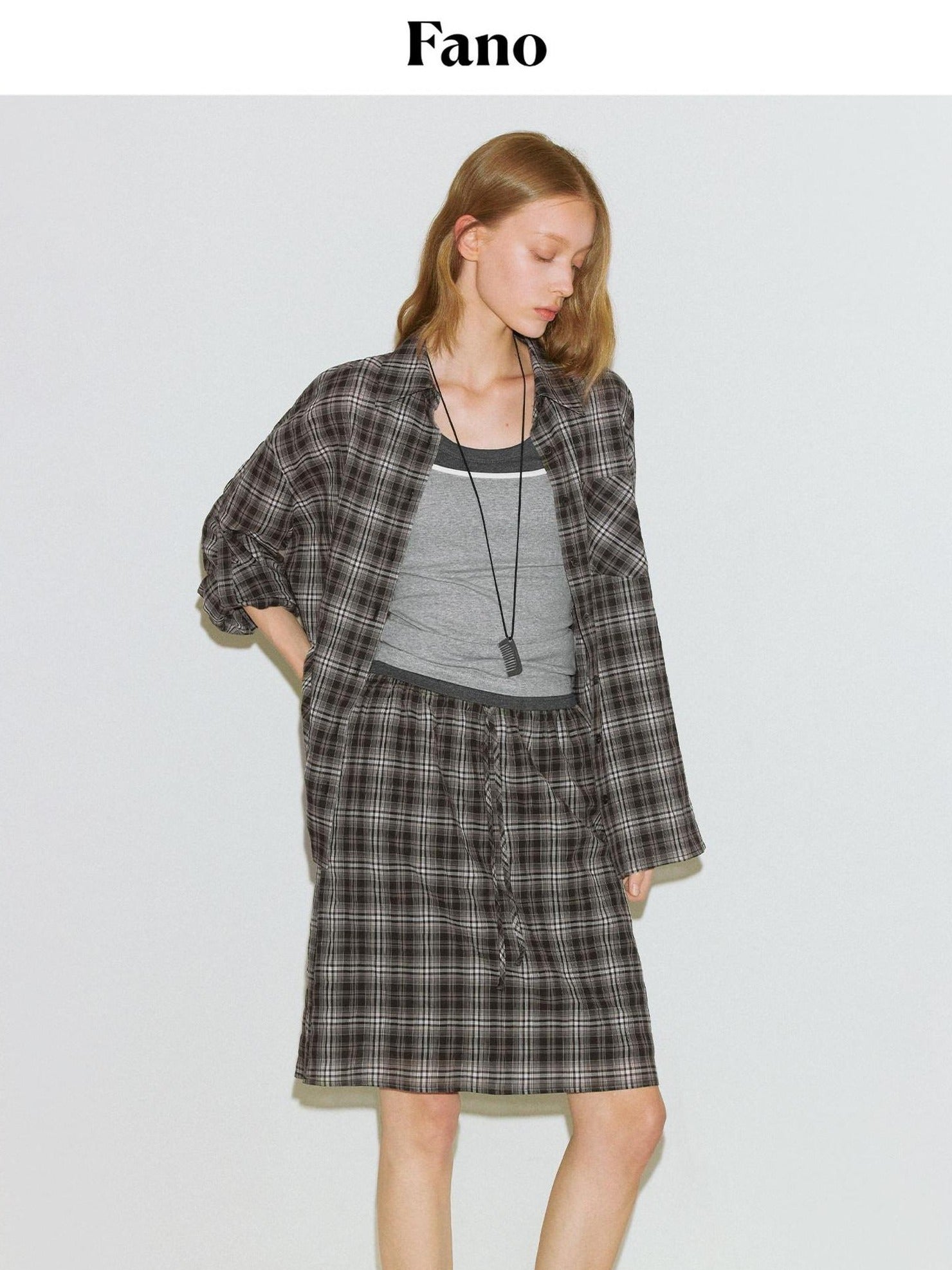 fano Uv Protection Loose Korean Polo Collar Button Front Plaid Women Shirts