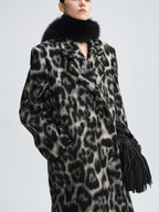 audreyyang Thick Wool Blend Retro Loose Leopard Double Breasted Lapel Long Coats