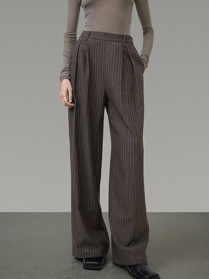 unspoken Minimalist V-neck Long Sleeve Tailored Brown Polyester Women Top & Pants Sets