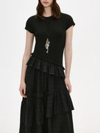 fano Breathable Viscose A Line Plaid Short Sleeve Korean Commuter Casual Maxi Dresses