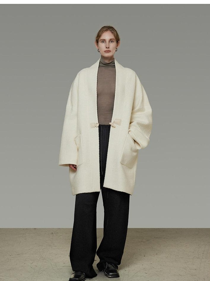 unspoken Minimal 3D Tailored Oversized Single Button Workwear White Mid Length Long Coats