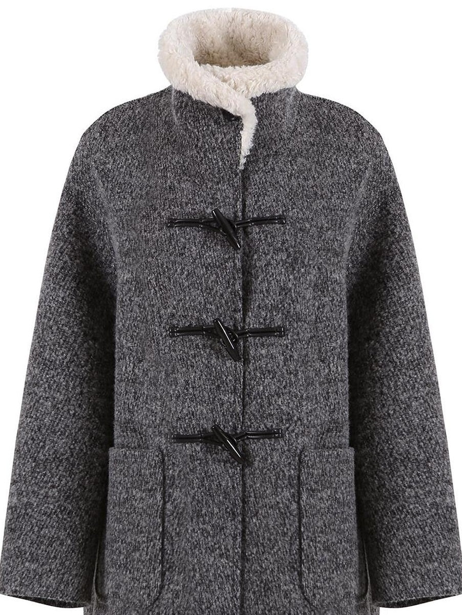 fano Lambswool Blend Single Breasted Loose Midlength Heather Gray Long Coats