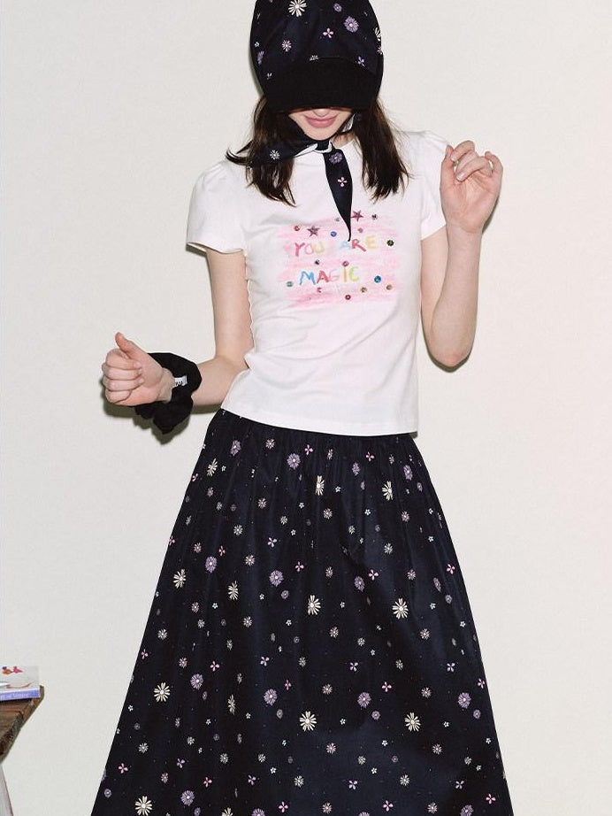 fano Lyocell Cotton Slim Korean Women Printed Crewneck Short Sleeve T-Shirts