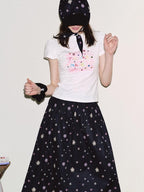 fano Lyocell Cotton Slim Korean Women Printed Crewneck Short Sleeve T-Shirts