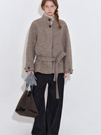 fano 70 Wool 30 Polyester Light Brown Women Korean Commuter Stand Collar Wool Coats