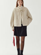 fano Wool Blend Minimal Single Breasted Vneck Pockets Women Cropped Jackets