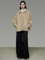 unspoken 3D Tailored Minimalist Loose Fit Office Lapel Single Breasted Camel Short Coat