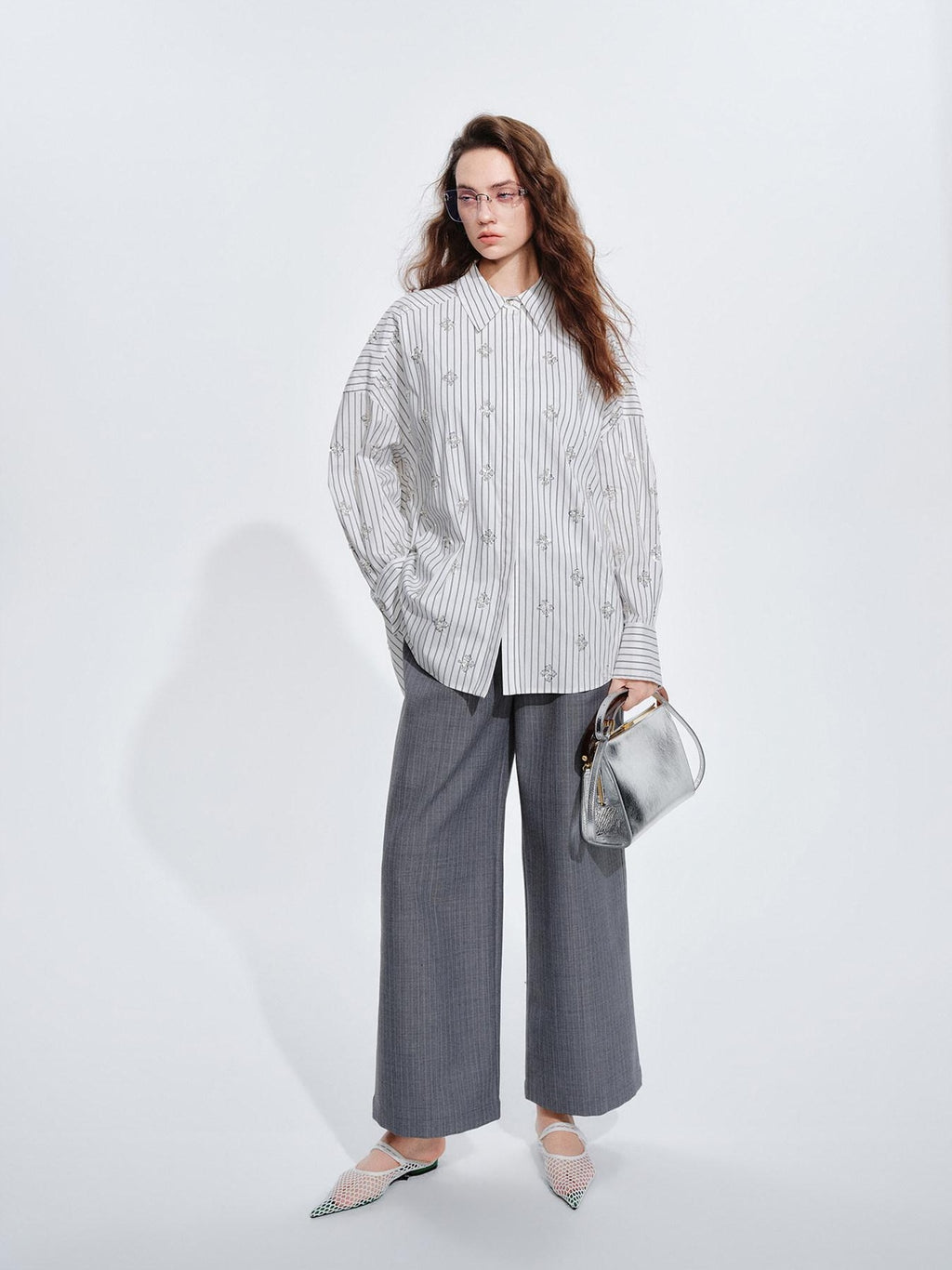 audreyyang Holds Shape Casual Loose Colorblock Striped Drop Shoulder Women Cotton Shirts