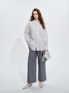 audreyyang Holds Shape Casual Loose Colorblock Striped Drop Shoulder Women Cotton Shirts