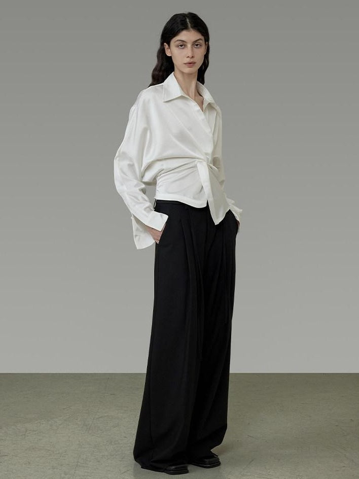 unspoken Shape Retaining Relaxed Slim V-neck Button Long Sleeve Women Polyester Blouses