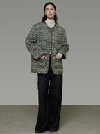 unspoken Lambswool Blend Structured Commuter Round Neck Relaxed Green Wool Coats