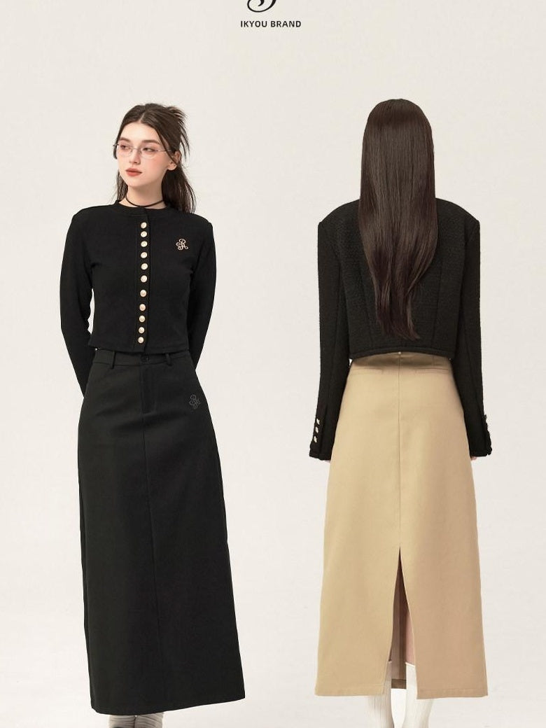 ikyou High Waist Embroidered A Line Back Slit Everyday Young Women Midi Skirts