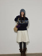 Lofi choose Cozy Thick Knit Pullover Loose Fit Commuter Crew Neck Navy Sweaters