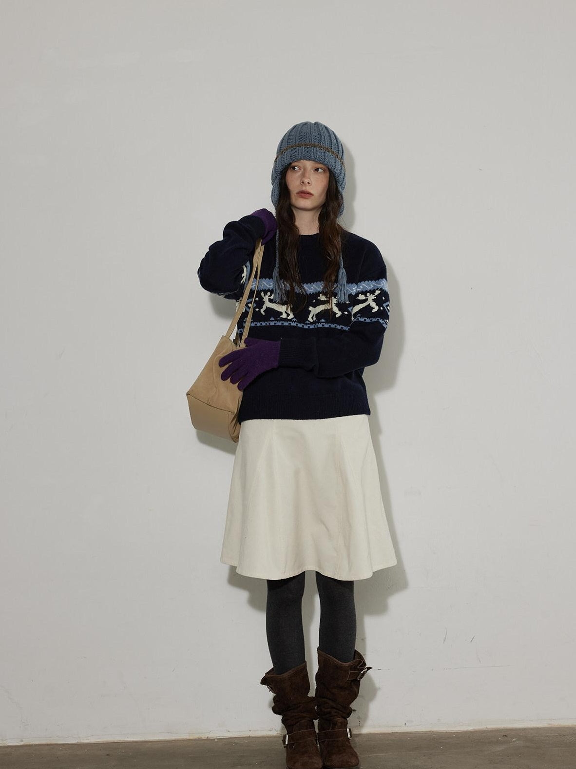 Lofi choose Cozy Thick Knit Pullover Loose Fit Commuter Crew Neck Navy Sweaters