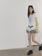 Lofi choose High Waist Relaxed Fit Women Office Commuter Black Apricot Striped Mini Shorts