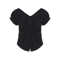 fano_Sleek_Black_V-neck_Button_Short_Sleeve_Two_Piece_Chic_Women_Top_&_Skirt_Sets_MISSTT