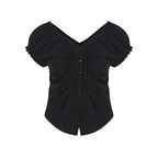 fano_Sleek_Black_V-neck_Button_Short_Sleeve_Two_Piece_Chic_Women_Top_&_Skirt_Sets_MISSTT