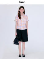 fano Uv Protection Plaid Stand Collar Short Sleeve Straight Fit Korean Shirts