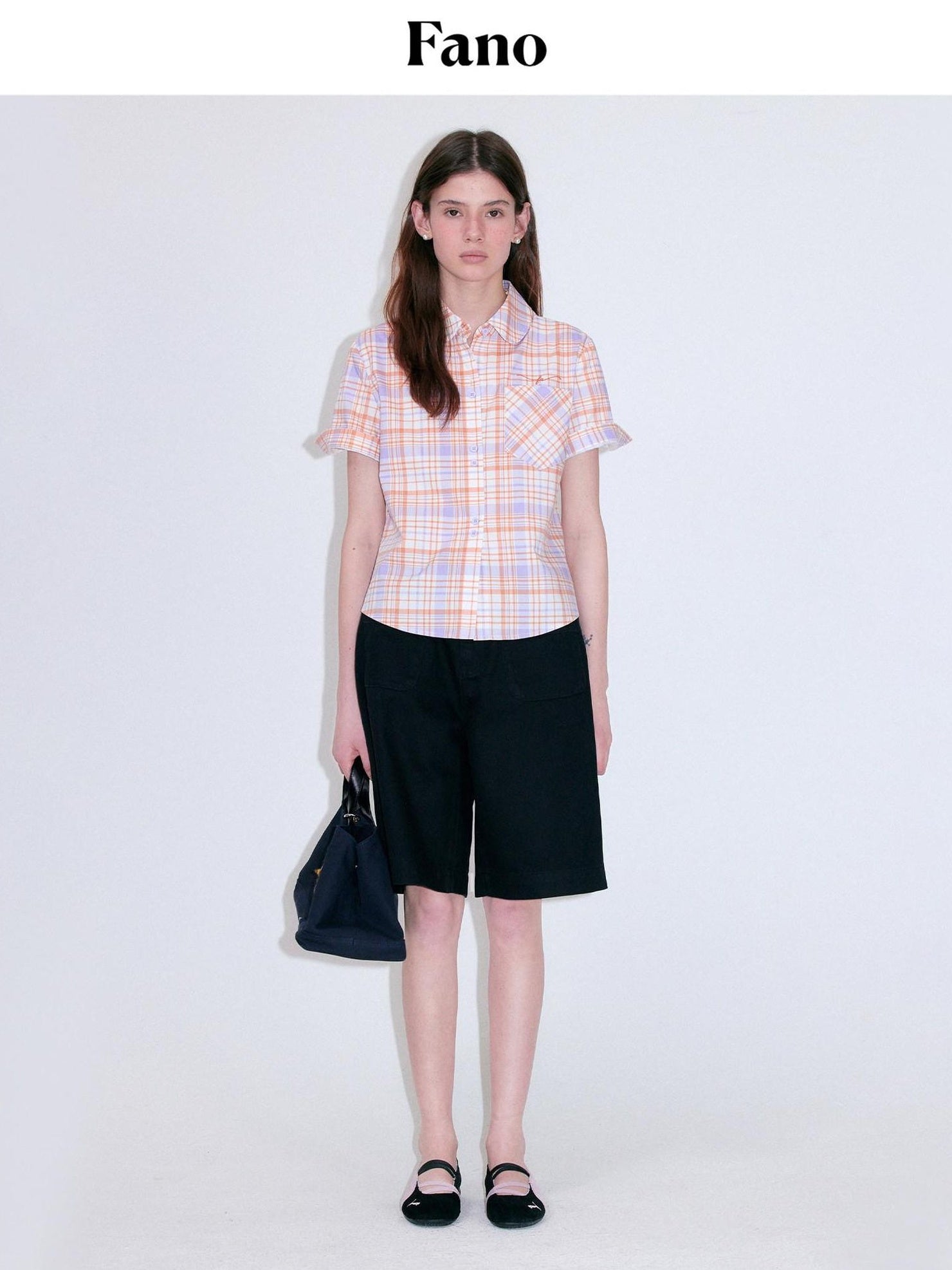 fano Uv Protection Plaid Stand Collar Short Sleeve Straight Fit Korean Shirts